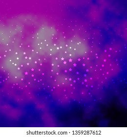Dark Purple vector background with colorful stars. Colorful illustration with abstract gradient stars. Pattern for new year ad, booklets.
