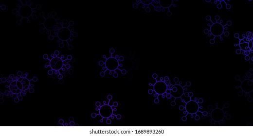 Dark purple vector background with covid-19 symbols. Smart illustration with covid signs in decorative style. 