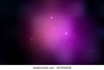 Dark Purple vector background with dots and lines. Abstract illustration with colorful discs and triangles. Pattern can be used for beautiful websites.