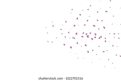 Dark Purple vector background with Euro, Dollar, Yen. Shining colored illustration with EUR, USD, JPY signs. The pattern can be used for ad, booklets, leaflets of banks.