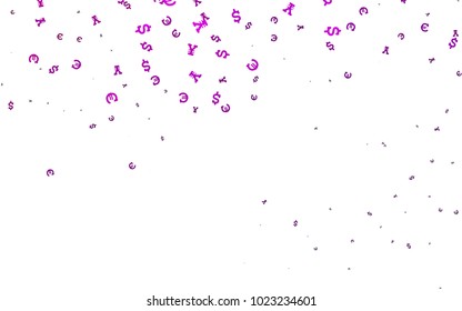 Dark Purple vector background with Euro, Dollar, Yen. Colored symbols of all currency on white background. The pattern can be used for ad, booklets, leaflets of banks.