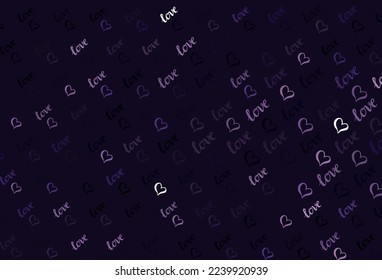 Fondo vector púrpura oscuro con corazones. Ilustración con formas de corazones gradientes sobre fondo borroso. Diseño para celebrar San Valentín.