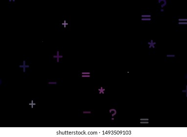 Dark Purple vector background with math elements. Blurred design in simple style with collection of numerals. Template for landing page of typography.