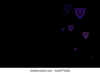 Dark Purple vector background with occult symbols. Illustration with magical signs of spiritual power. Best design halloween events.