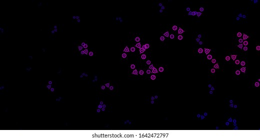 Dark Purple vector background with occult symbols. Colorful mystic symbols with a gradient in ancient style. Simple design for occult depiction.