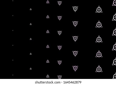 Dark Purple vector background with occult symbols. Colorful vintage illustration with gradient alchemy shapes. Best design halloween events.