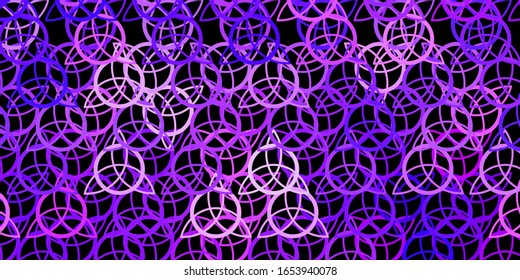 Dark Purple vector background with occult symbols. Colorful vintage illustration with gradient alchemy shapes. Background for esoteric, mystic designs.