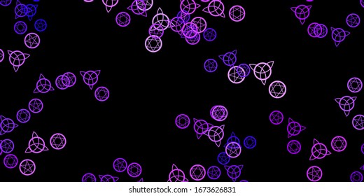 Dark Purple vector background with occult symbols. Illustration with magical signs of spiritual power. Simple design for occult depiction.
