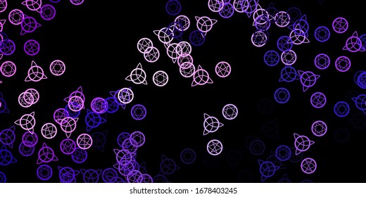 Dark Purple vector background with occult symbols. Colorful vintage illustration with gradient alchemy shapes. Design for magic, spiritual events.