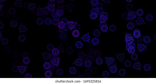 Dark Purple vector background with occult symbols. Colorful vintage illustration with gradient alchemy shapes. Design for magic, spiritual events.