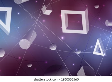 Dark Purple vector background with polygonal style with circles. Abstract illustration with colorful dots, lines, cubes. Modern template for landing page.