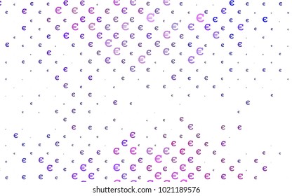 Dark Purple vector background with signs of Euro. Shining colored illustration with Euro signs, EUR. The pattern can be used as ads, poster, banner for payments.
