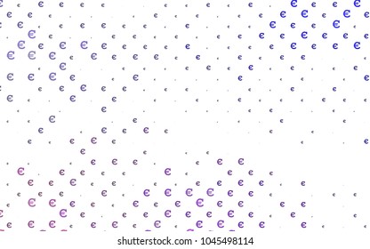 Dark Purple vector background with signs of Euro. Colored symbols of cryptocurrency on white background. The pattern can be used as ads, poster, banner for payments.