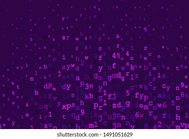 Dark Purple vector background with signs of alphabet. Modern geometrical illustration with ABC english symbols. Template for lettering, typography.