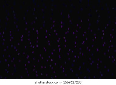 Dark Purple vector background with signs of currency. Shining colored illustration with currency signs. Pattern for bank ads, posters, banners.