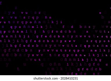 Fondo vector púrpura oscuro con signos de alfabeto. Ilustración geométrica moderna con símbolos ABC en inglés. El patrón se puede usar como anuncios, afiches, pancartas para libros.