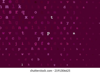 Fondo vector púrpura oscuro con signos de alfabeto. Diseño borroso de estilo sencillo con signos de alfabeto. El patrón puede utilizarse para anuncios, folletos, folletos de educación.