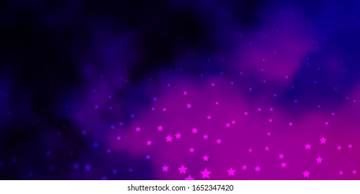 Dark Purple vector background with small and big stars. Blur decorative design in simple style with stars. Pattern for new year ad, booklets.