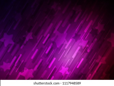 Dark Purple vector background with straight diagonal lines and stars. Modern geometrical abstract illustration with staves. Smart design for your business advert.