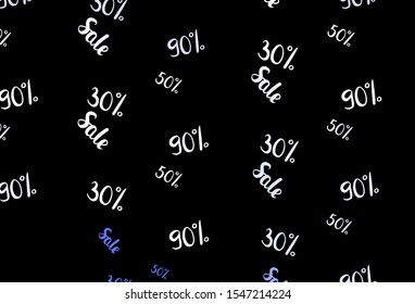 Dark Purple vector background with symbols of 30, 50, 90 % sales. Gradient illustration with discount signs on white backdrop. Design for business ads, commercials.