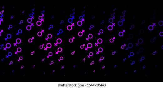 Dark Purple vector background with woman symbols. Colorful feminism symbols with a gradient in modern style. Design for International Women’s Day.