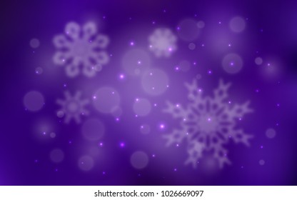 Dark Purple vector background with xmas snowflakes. Glitter abstract illustration with crystals of ice. The template can be used as a new year background.