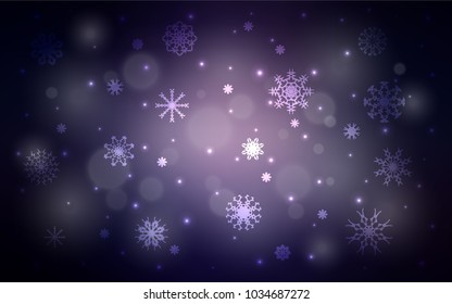 Dark Purple vector background with xmas snowflakes. Snow on blurred abstract background with gradient. New year design for your business advert.