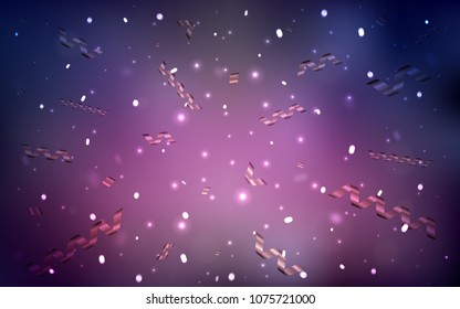 Dark Purple vector background with xmas confetti. Modern geometrical abstract illustration with carnival ribbons. The pattern can be used for carnival, festival leaflets.