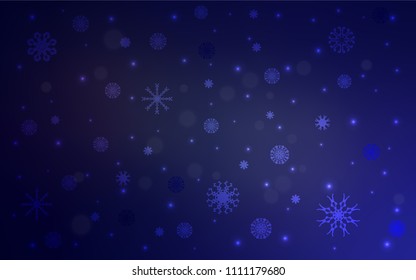 Dark Purple vector background with xmas snowflakes. Decorative shining illustration with snow on abstract template. New year design for your ad, poster, banner.