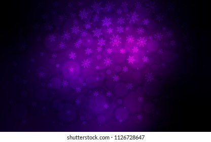 Dark Purple vector background with xmas snowflakes. Snow on blurred abstract background with gradient. The pattern can be used for new year ad, booklets.