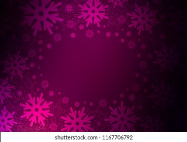 Dark Purple vector background with xmas snowflakes. Snow on blurred abstract background with gradient. New year design for your ad, poster, banner.