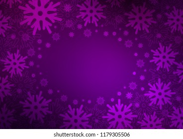 Dark Purple vector background with xmas snowflakes. Decorative shining illustration with snow on abstract template. The pattern can be used for new year leaflets.