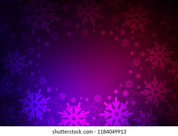 Dark Purple vector background with xmas snowflakes. Shining colored illustration with snow in christmas style. The pattern can be used for new year ad, booklets.