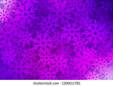 Dark Purple vector background with xmas snowflakes. Snow on blurred abstract background with gradient. The pattern can be used for new year leaflets.