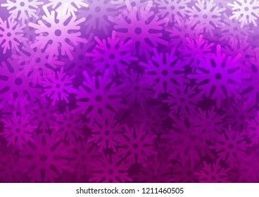Dark Purple vector background with xmas snowflakes. Snow on blurred abstract background with gradient. New year design for your business advert.