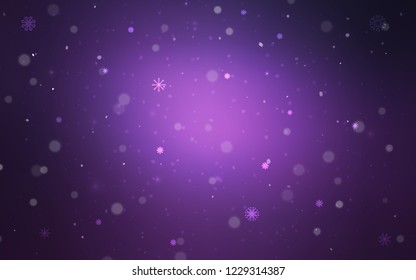 Dark Purple vector background with xmas snowflakes. Snow on blurred abstract background with gradient. The template can be used as a new year background.