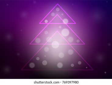 Dark Purple vector background with a xmas tree. Christmas tree on blurred abstract background with gradient. New year design for your business advert.