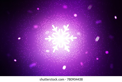 Dark Purple vector background with xmas snowflakes. Decorative shining illustration with snow on abstract template. The pattern can be used for year new  websites.