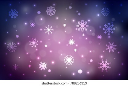 Dark Purple vector background with xmas snowflakes. Decorative shining illustration with snow on abstract template. The pattern can be used for new year ad, booklets.