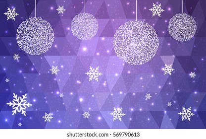 Dark Purple vector christmas polygon background. Low poly Illustration consisting of triangles with snowflakes. Texture background of New Year celebration.