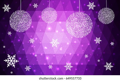 Dark Purple vector christmas polygon background. Low poly Illustration consisting of triangles with snowflakes. Texture, seamless background of New Year celebration.