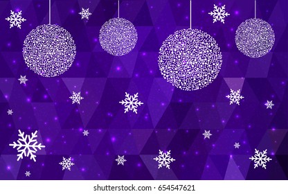Dark Purple vector christmas polygon background. Low poly Illustration consisting of triangles with snowflakes. Texture, seamless background of New Year celebration.