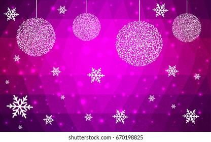 Dark Purple vector christmas polygon background. Low poly Illustration consisting of triangles with snowflakes. Texture, seamless background of New Year celebration.