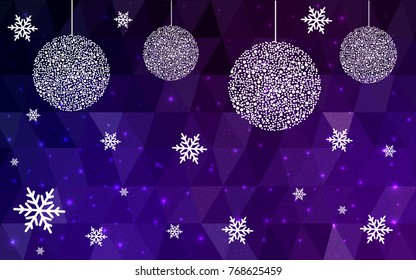 Dark Purple vector christmas polygon background. Low poly Illustration consisting of triangles with snowflakes. Texture, seamless background of New Year celebration.