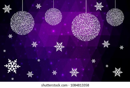 Dark Purple vector christmas postcard low polygon background. Illustration consisting of triangles. Abstract triangular polygonal origami or crystal design of New Year celebration.
