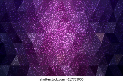 Dark Purple vector christmas postcard low polygon background. Illustration consisting of triangles. Abstract triangular polygonal origami or crystal design of New Year celebration.