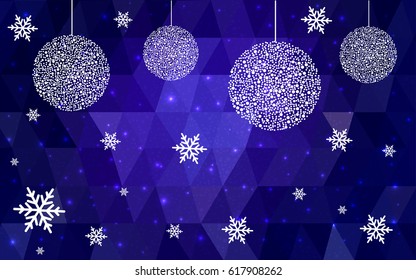 Dark Purple vector christmas postcard low polygon background. Illustration consisting of triangles. Abstract triangular polygonal origami or crystal design of New Year celebration.