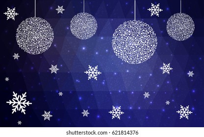 Dark Purple vector christmas postcard low polygon background. Illustration consisting of triangles. Abstract triangular polygonal origami or crystal design of New Year celebration.
