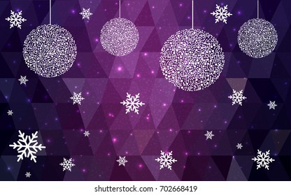 Dark Purple vector christmas postcard low polygon background. Illustration consisting of triangles. Abstract triangular polygonal origami or crystal design of New Year celebration.