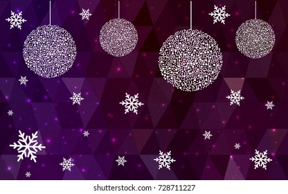 Dark Purple vector christmas postcard low polygon background. Illustration consisting of triangles. Abstract triangular polygonal origami or crystal design of New Year celebration.
